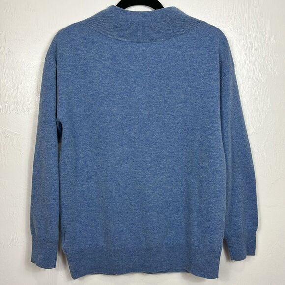 Oshlen V-Neck Blue Long Sleeve Sweater Soft Cashmere Wool Size L - Picture 5 of 10